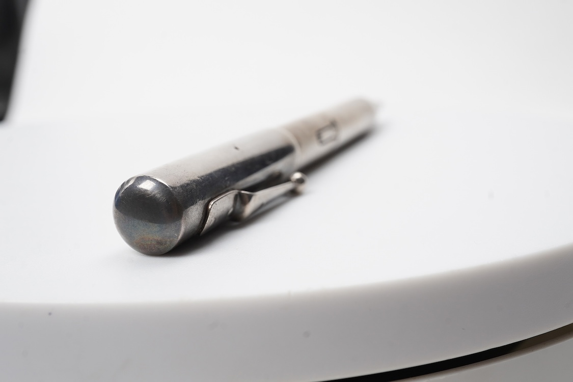 A rare A De la Rue Onoto Sterling silver combination fountain pen and pencil, lever filler and propelling pencil